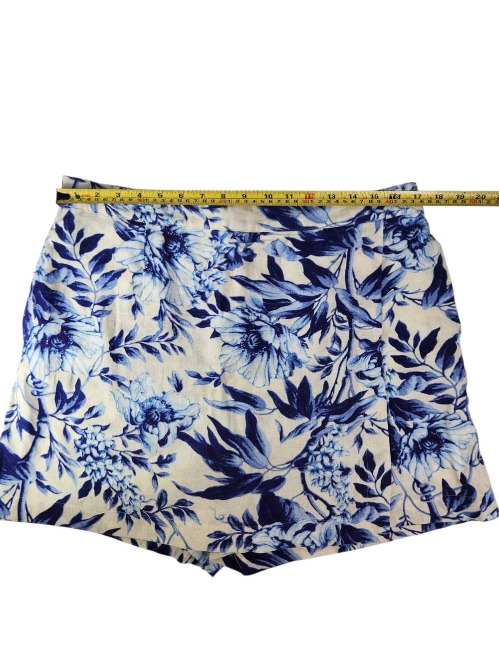 Ellen Tracy Blue Floral Wrap Skort Large Pockets Elastic Waistband Linen Blend - Picture 12 of 14